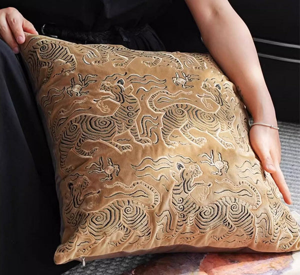 Contemporary Modern Sofa Pillows, Embroidery Tiger Pattern Pillows for Couch, Decorative Throw Pillows for Bedroom, Large Modern Sofa Pillow for Living Room-artworkcanvas