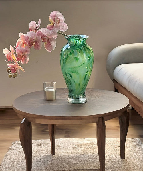 Large Green Glass Flower Vases, Modern Glass Flower Vases, Water Holding Flower Vases, Handmade Flower Vases on Table-artworkcanvas