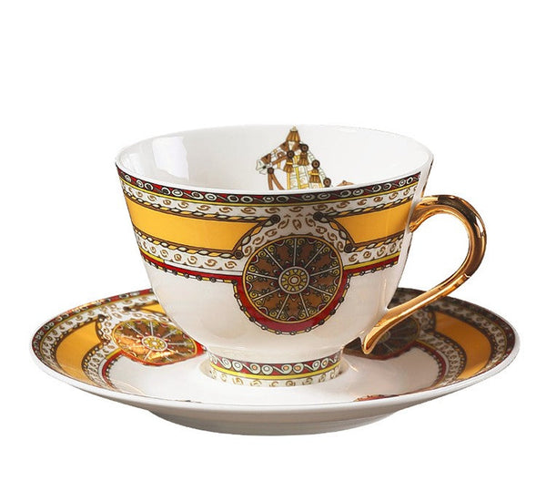 Handmade Beautiful British Tea Cups, Creative Bone China Porcelain Tea Cup Set, Yellow Royal Ceramic Coffee Cups, Unique Tea Cups and Saucers-artworkcanvas