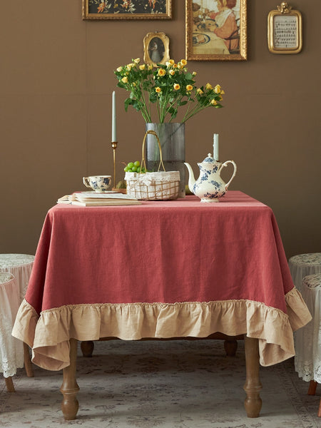 Square Tablecloth for Round Table, Red Modern Table Cloth, Ramie Tablecloth for Home Decoration, Extra Large Rectangle Tablecloth for Dining Room Table-artworkcanvas