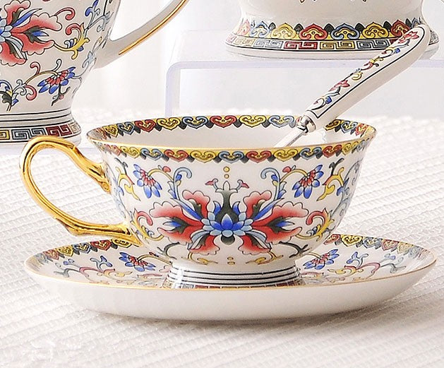 Bohemia Ceramic Coffee Cups, Creative Ceramic Cups, China Porcelain Tea Cup Set, Unique Afternoon Tea Cups and Saucers-artworkcanvas