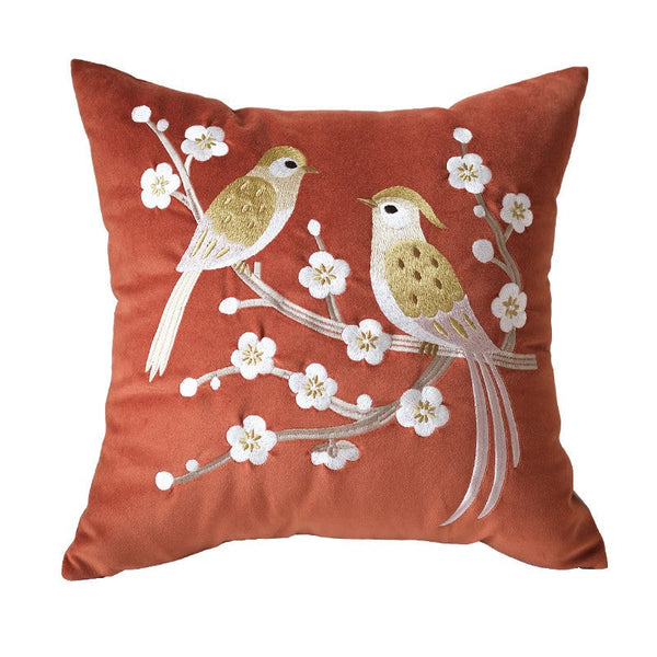 Modern Throw Pillows for Bedroom, Decorative Pillows for Couch, Vintage Decorative Pillows, Embroidered Birds Cushion, Decorative Pillow Arrangement Ideas for Couch-artworkcanvas