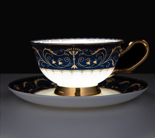 Porcelain Tea Cup Saucer Set, Unique Blue Tea Cup and Saucer in Gift Box, Royal Ceramic Cups, Elegant Ceramic Coffee Cups-artworkcanvas