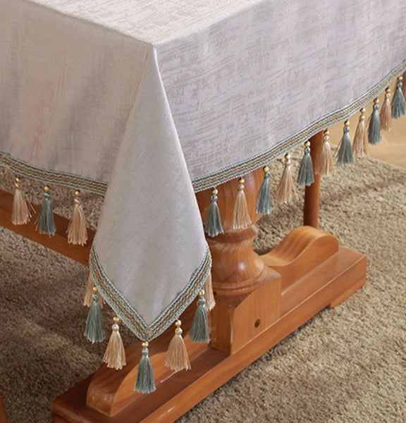 Gray Fringes Tablecloth for Home Decoration, Modern Rectangle Tablecloth, Large Simple Table Cloth for Dining Room Table, Square Tablecloth for Round Table-artworkcanvas