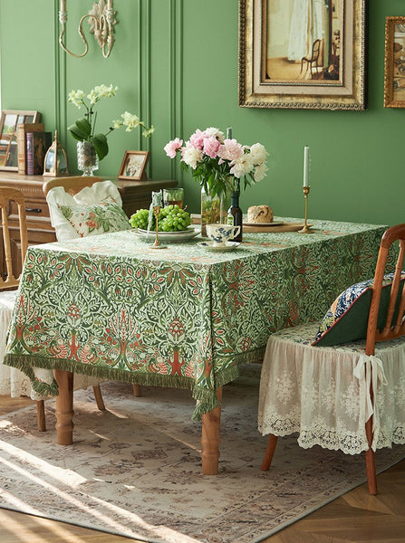 Green Flower Pattern Tablecloth for Home Decoration, Large Square Tablecloth for Round Table, Extra Large Rectangle Tablecloth for Dining Room Table-artworkcanvas