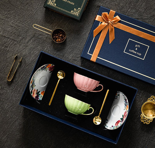 Elegant Ceramic Coffee Cups, Beautiful British Tea Cups, Creative Porcelain Tea Cup Saucer Set, 6.8 oz Tea Cup and Saucer in Gift Box-artworkcanvas