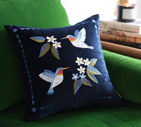 Large Modern Throw Pillows, Decorative Pillow Arrangement Ideas for Couch, Vintage Decorative Pillows, Embroidered Birds Cushion, Decorative Pillows for Couch-artworkcanvas