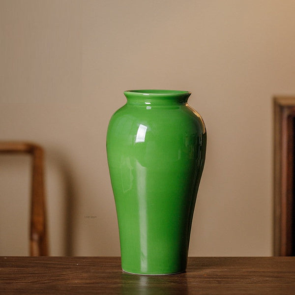 Vintage Flower Vases on Table, Handmade Water Holding Flower Vase, Centerpiece Ceramic Bud Vases, Green Porcelain Flower Vases-artworkcanvas