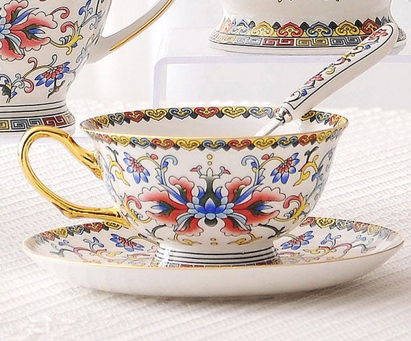 Bohemia Ceramic Coffee Cups, Creative Ceramic Cups, China Porcelain Tea Cup Saucer Set, Unique Traditional Afternoon Tea Cup and Saucer-artworkcanvas