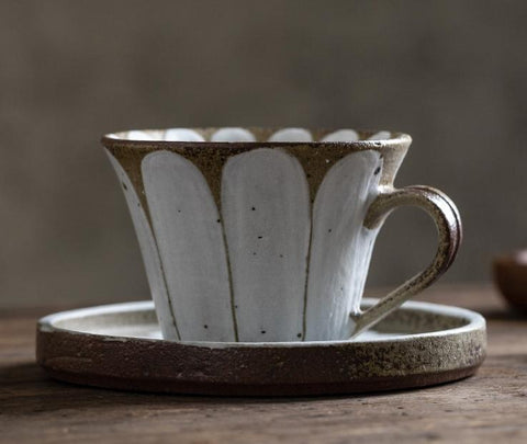 Daisy Flower Pattern Coffee Cup, Cappuccino Coffee Mug, Pottery Coffee Cups, Latte Coffee Cup, Tea Cup, Coffee Cup and Saucer Set-artworkcanvas