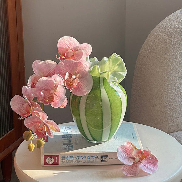 Modern Glass Flower Vases, Green Glass Flower Vases, Bud Vases, Water Holding Flower Vases, Handmade Flower Vases on Table-artworkcanvas