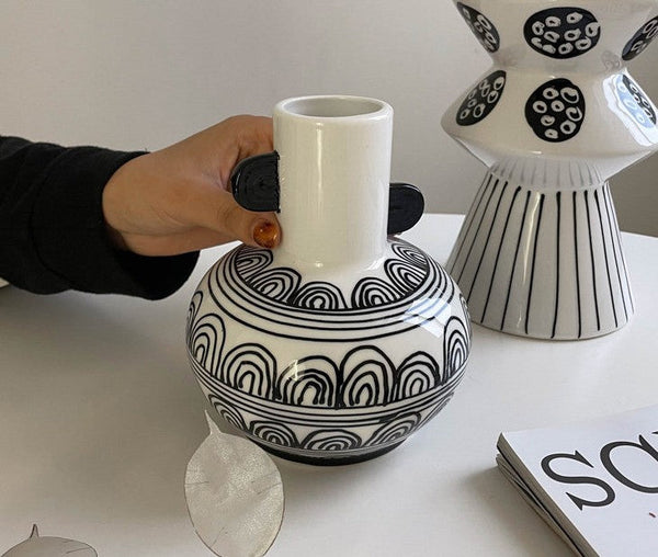 Geometric Porcelain Flower Vases, Handmade Water Holding Flower Vases, Ceramic Bud Vases, Small Flower Vases on Table-artworkcanvas