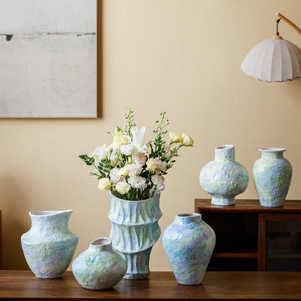 Centerpiece on Dining Table, Modern Porcelain Flower Vases, Handmade Water Holding Flower Vases, Ceramic Bouquet Vases, Flower Vases on Table-artworkcanvas