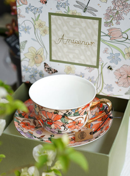 Elegant Ceramic Coffee Cups, Flower Porcelain Tea Cup Saucer Set, British Royal Ceramic Cups for Traditional Afternoon Tea, Unique Tea Cup and Saucer in Gift Box-artworkcanvas