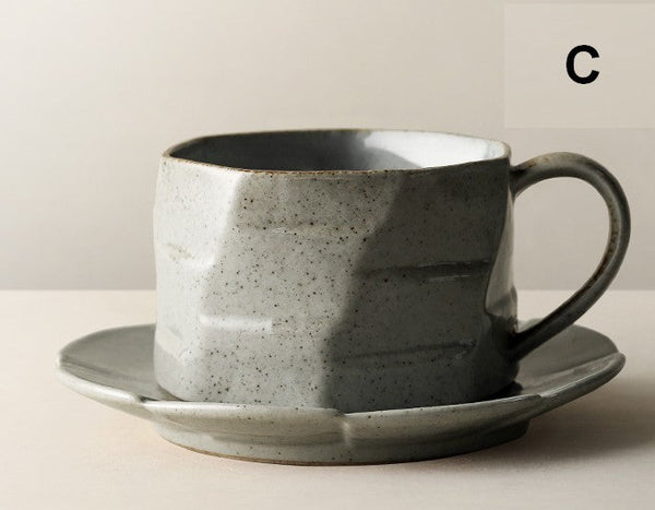 Unique Tea Cup and Saucer, 8 oz Modern Handmade Pottery Coffee Cup, Creative Ceramic Coffee Cup with Saucer, Tea Cup Set for Traditional Afternoon Tea-artworkcanvas