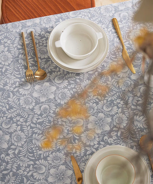 Farmhouse Table Cloth, Wedding Tablecloth, Dining Room Flower Pattern Table Cloths, Square Tablecloth for Round Table, Cotton Rectangular Table Covers for Kitchen-artworkcanvas