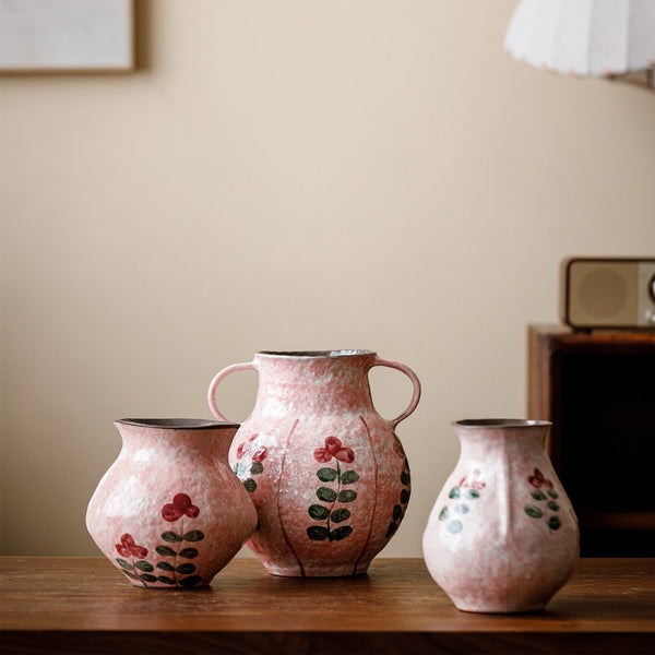 Rustic Pottery Flower Vases, Small Flower Vases on Table, Pink Bud Vases, Handmade Water Holding Flower Vases-artworkcanvas