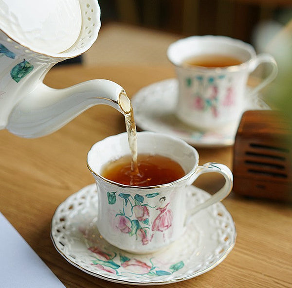 Elegant British Tea Cups, Beautiful Porcelain Tea Cup Saucer Set, Traditional English Tea Cup and Saucer, Unique Ceramic Coffee Cups-artworkcanvas