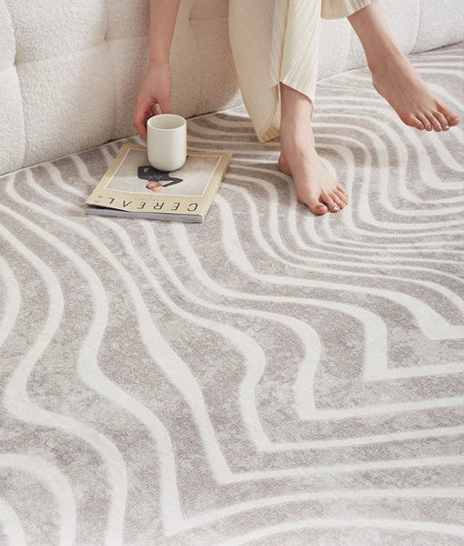 Stripe Area Rugs under Sofa, Modern Carpets for Office, Dining Room Floor Rugs, Mid Century Area Rugs for Living Room, Abstract Contemporary Rugs for Bedroom-artworkcanvas