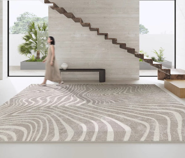 Stripe Area Rugs under Sofa, Modern Carpets for Office, Dining Room Floor Rugs, Mid Century Area Rugs for Living Room, Abstract Contemporary Rugs for Bedroom-artworkcanvas