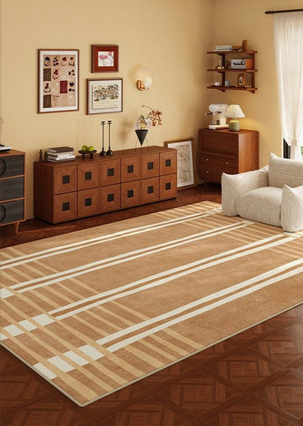 Geometric Modern Rugs for Dining Room, Large Modern Rugs for Living Room, Bedroom Modern Rugs, Cream Color Contemporary Modern Rugs-artworkcanvas