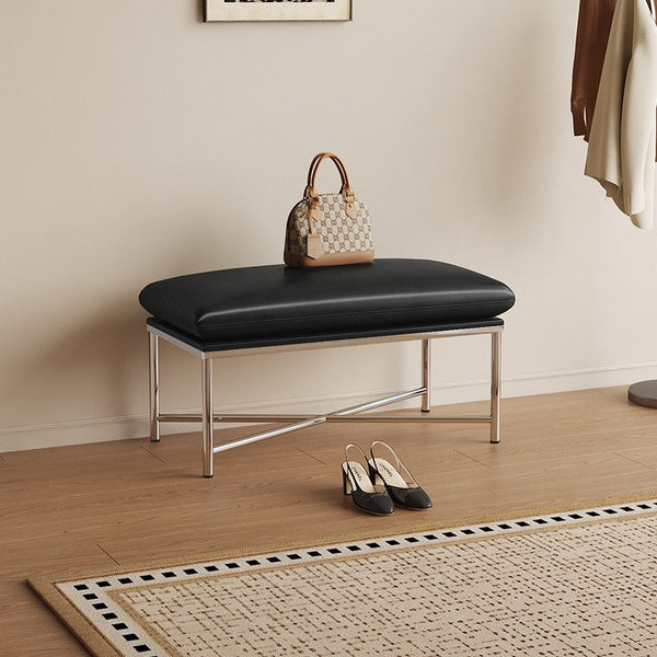Modern Shoe Changing Ottoman, Upholstered Shoe Bench, Contemporay Bedroom Bench, Narrow Entryway Bench, Mid-Century Hall Bench, Luxury Genuine Leather Entry Bench-artworkcanvas
