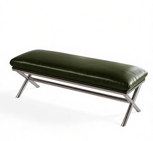 Luxury Genuine Leather Entry Bench, Upholstered Shoe Bench, Contemporay Bedroom Bench, Narrow Entryway Bench, Modern Shoe Changing Ottoman, Mid-Century Hall Bench-artworkcanvas