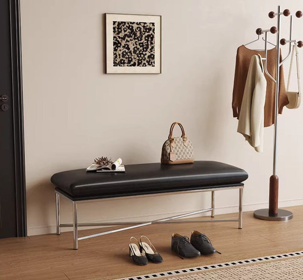 Modern Shoe Changing Ottoman, Upholstered Shoe Bench, Contemporay Bedroom Bench, Narrow Entryway Bench, Mid-Century Hall Bench, Luxury Genuine Leather Entry Bench-artworkcanvas