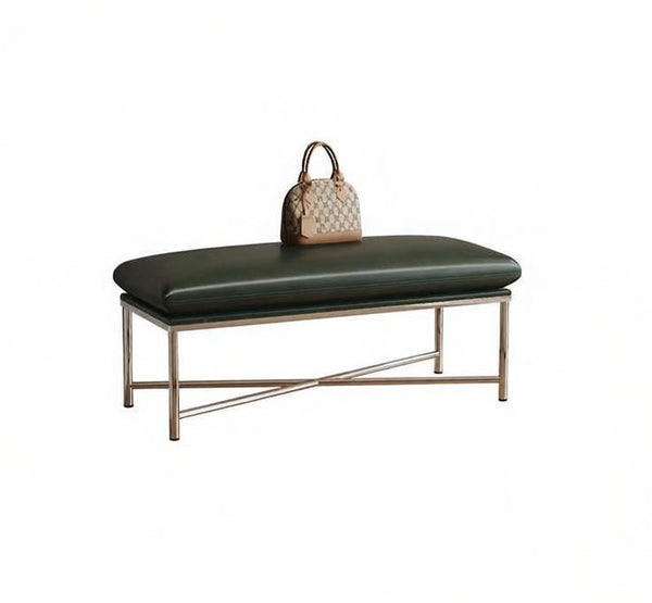 Mid-Century Hall Bench, Contemporay Bedroom Bench, Luxury Genuine Leather Entry Bench, Upholstered Shoe Bench, Narrow Entryway Bench, Modern Shoe Changing Ottoman-artworkcanvas