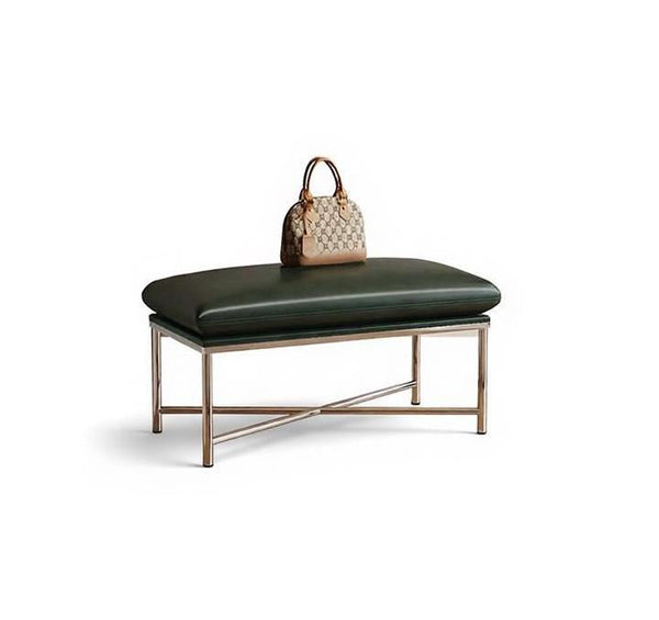 Mid-Century Hall Bench, Contemporay Bedroom Bench, Luxury Genuine Leather Entry Bench, Upholstered Shoe Bench, Narrow Entryway Bench, Modern Shoe Changing Ottoman-artworkcanvas