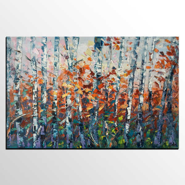 Canvas Art, Birch Tree Wall Art, Abstract Painting, Living Room Wall Art, Original Artwork, Custom Canvas Painting