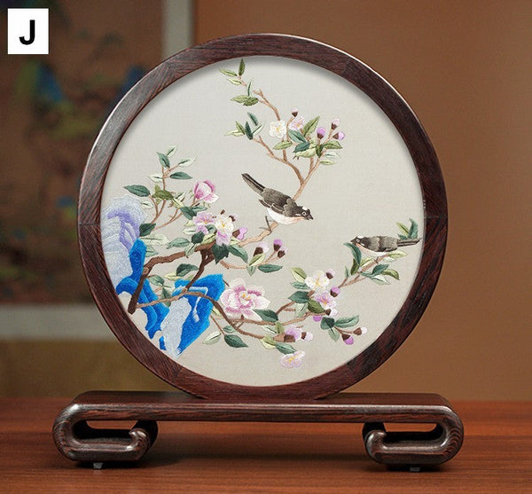Silk Embroidered Ornament, Premium Souvenir, Exclusive Business Presents, Creative Birthday Gift, Traditional Chinese Suzhou Flower and Birds Embroidery Ornaments-artworkcanvas