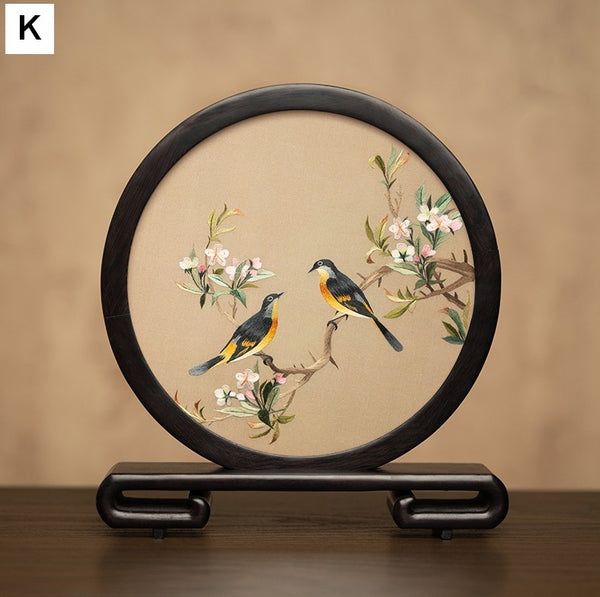 Flower and Bird Embroidered Decor, Unique Birthday Gift, Exclusive Business Present, Traditional Chinese Suzhou Embroidery Ornament, Premium Souvenir-artworkcanvas