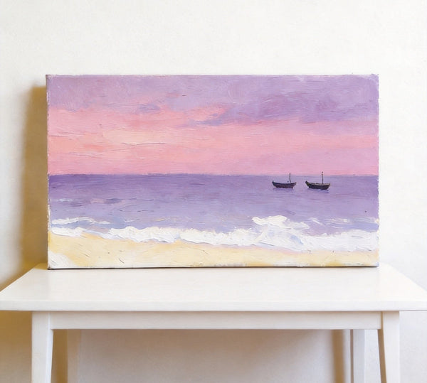 Original Seascape Paintings, Small Canvas Paintings, Sunset Paintings, Silence of the Twilight Sea, Hand Painted Canvas Wall Art-artworkcanvas