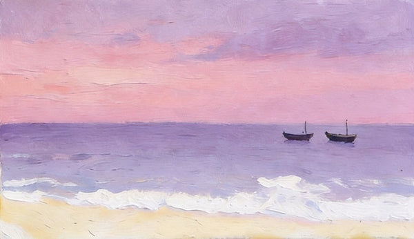 Original Seascape Paintings, Small Canvas Paintings, Sunset Paintings, Silence of the Twilight Sea, Hand Painted Canvas Wall Art-artworkcanvas