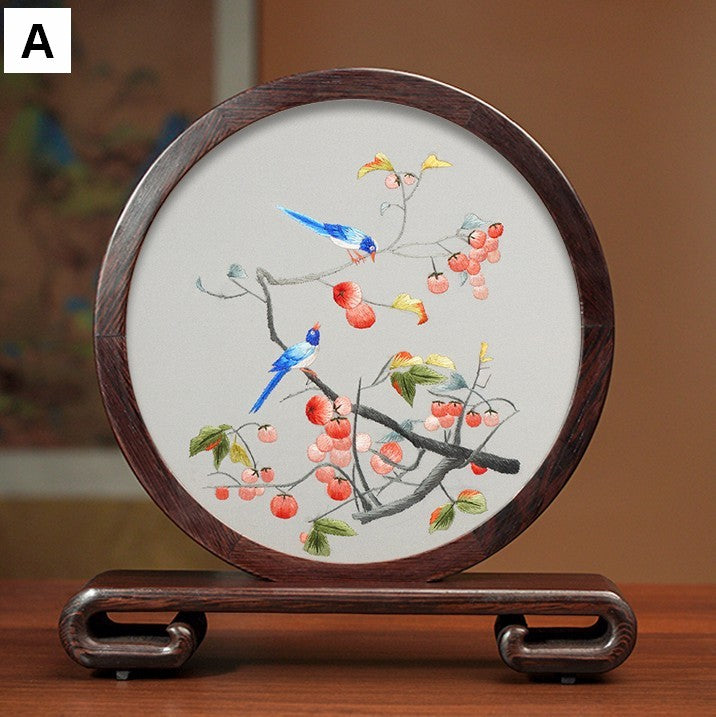 Silk Embroidered Ornament, Traditional Chinese Suzhou Flower and Birds Embroidery Ornaments, Exclusive Business Presents, Creative Birthday Gift, Premium Souvenir-artworkcanvas