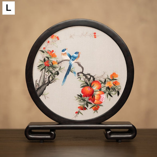 Flower and Bird Embroidered Decor, Unique Birthday Gift, Exclusive Business Present, Traditional Chinese Suzhou Embroidery Ornament, Premium Souvenir-artworkcanvas
