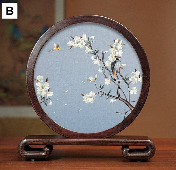 Silk Embroidered Ornament, Traditional Chinese Suzhou Flower and Birds Embroidery Ornaments, Exclusive Business Presents, Creative Birthday Gift, Premium Souvenir-artworkcanvas