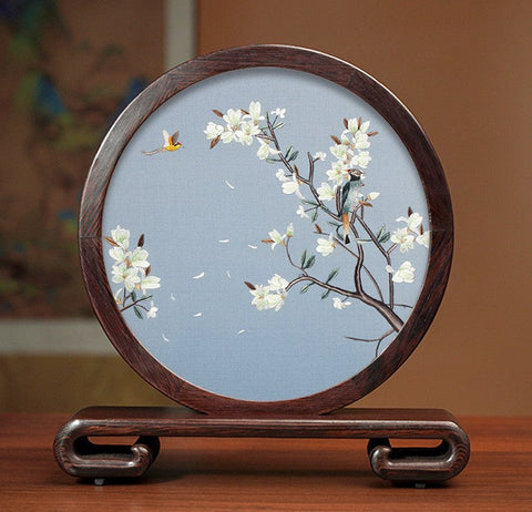 Exclusive Business Presents, Creative Birthday Gift, Premium Souvenir, Silk Embroidered Ornament, Traditional Chinese Suzhou Flower and Birds Embroidery Ornaments-artworkcanvas