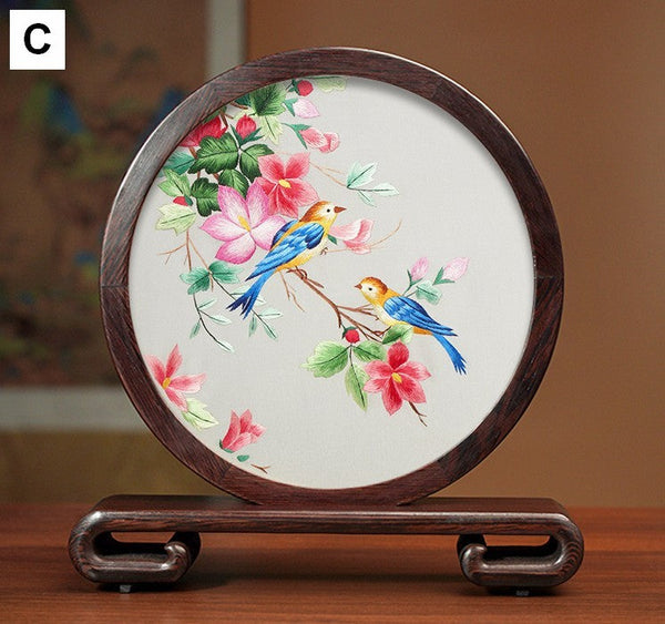 Silk Embroidered Ornament, Traditional Chinese Suzhou Flower and Birds Embroidery Ornaments, Exclusive Business Presents, Creative Birthday Gift, Premium Souvenir-artworkcanvas