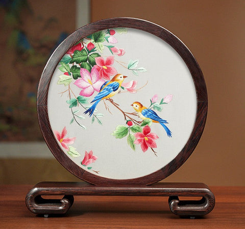 Silk Embroidered Ornament, Traditional Chinese Suzhou Flower and Birds Embroidery Ornaments, Exclusive Business Presents, Creative Birthday Gift, Premium Souvenir-artworkcanvas