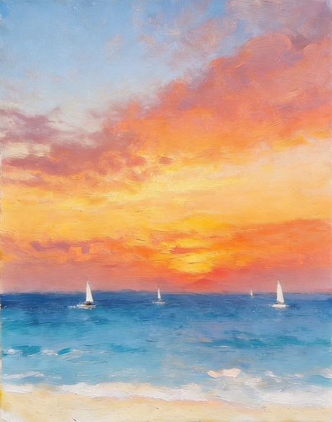 Original Oil Paintings, Sunset Sail on the Horizon, Original Seascape Paintings, Hand Painted Canvas Artwork, Buy Small Paintings Online-artworkcanvas