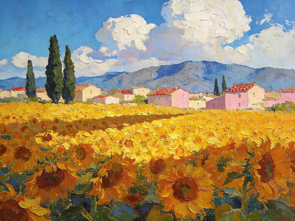 Sunflower Fields in Full Bloom, Provence, Hand Painted Canvas Art, On Canvas Small Paintings, Small Landscape Paintings, Original Artwork Small Paintings, Small Wall Paintings-artworkcanvas