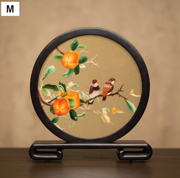 Flower and Bird Embroidered Decor, Unique Birthday Gift, Exclusive Business Present, Traditional Chinese Suzhou Embroidery Ornament, Premium Souvenir-artworkcanvas