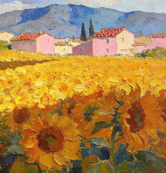 Sunflower Fields in Full Bloom, Provence, Hand Painted Canvas Art, On Canvas Small Paintings, Small Landscape Paintings, Original Artwork Small Paintings, Small Wall Paintings-artworkcanvas