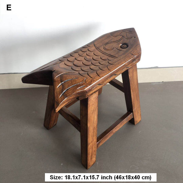 Creative Shoe-changing Stool, Handmade Solid Wood low Stool, Vintage Old Elm Wood Stool, Children's Wooden Stool, Sofa Stool, Dining Table Stool-artworkcanvas