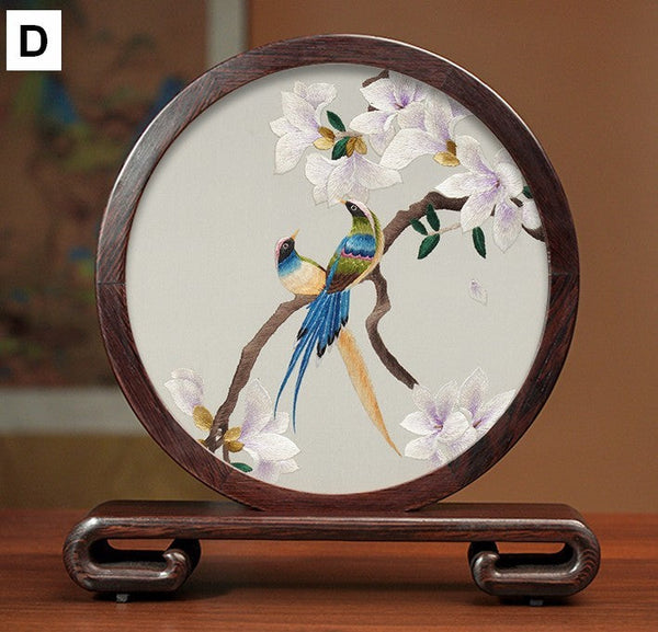 Exclusive Business Presents, Creative Birthday Gift, Premium Souvenir, Silk Embroidered Ornament, Traditional Chinese Suzhou Flower and Birds Embroidery Ornaments-artworkcanvas