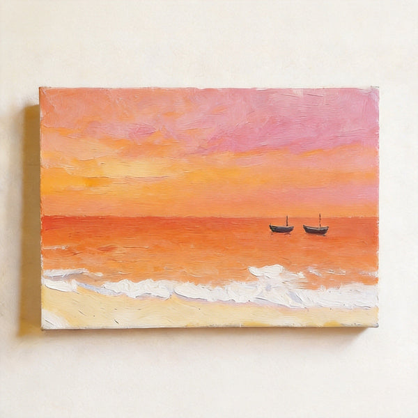 Original Oil Paintings, Silence of the Orange Twilight, Original Seascape Painting, Hand Painted Canvas Artwork, Buy Small Paintings Online, Original Canvas Art-artworkcanvas