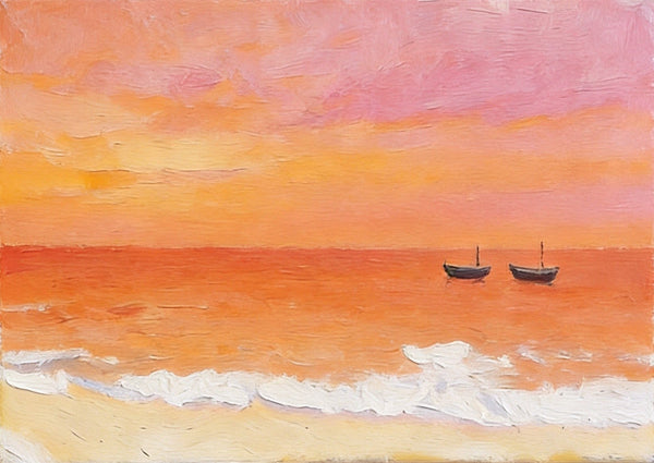 Original Oil Paintings, Silence of the Orange Twilight, Original Seascape Painting, Hand Painted Canvas Artwork, Buy Small Paintings Online, Original Canvas Art-artworkcanvas