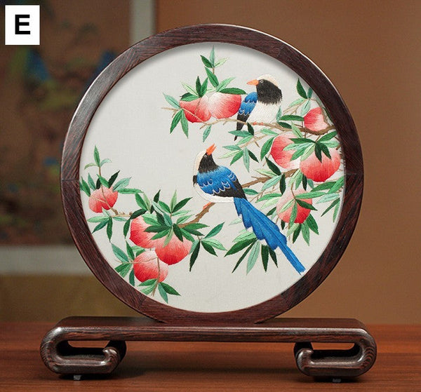 Silk Embroidered Ornament, Traditional Chinese Suzhou Flower and Birds Embroidery Ornaments, Exclusive Business Presents, Creative Birthday Gift, Premium Souvenir-artworkcanvas